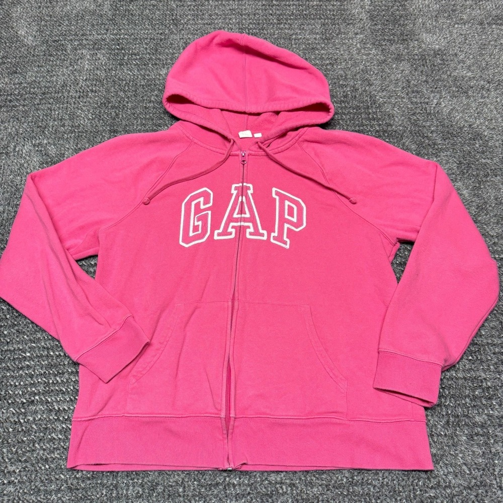 GAP Womens Full Zip‎ Hoodie Sweatshirt Jacket L Pink Arch Logo Fleece